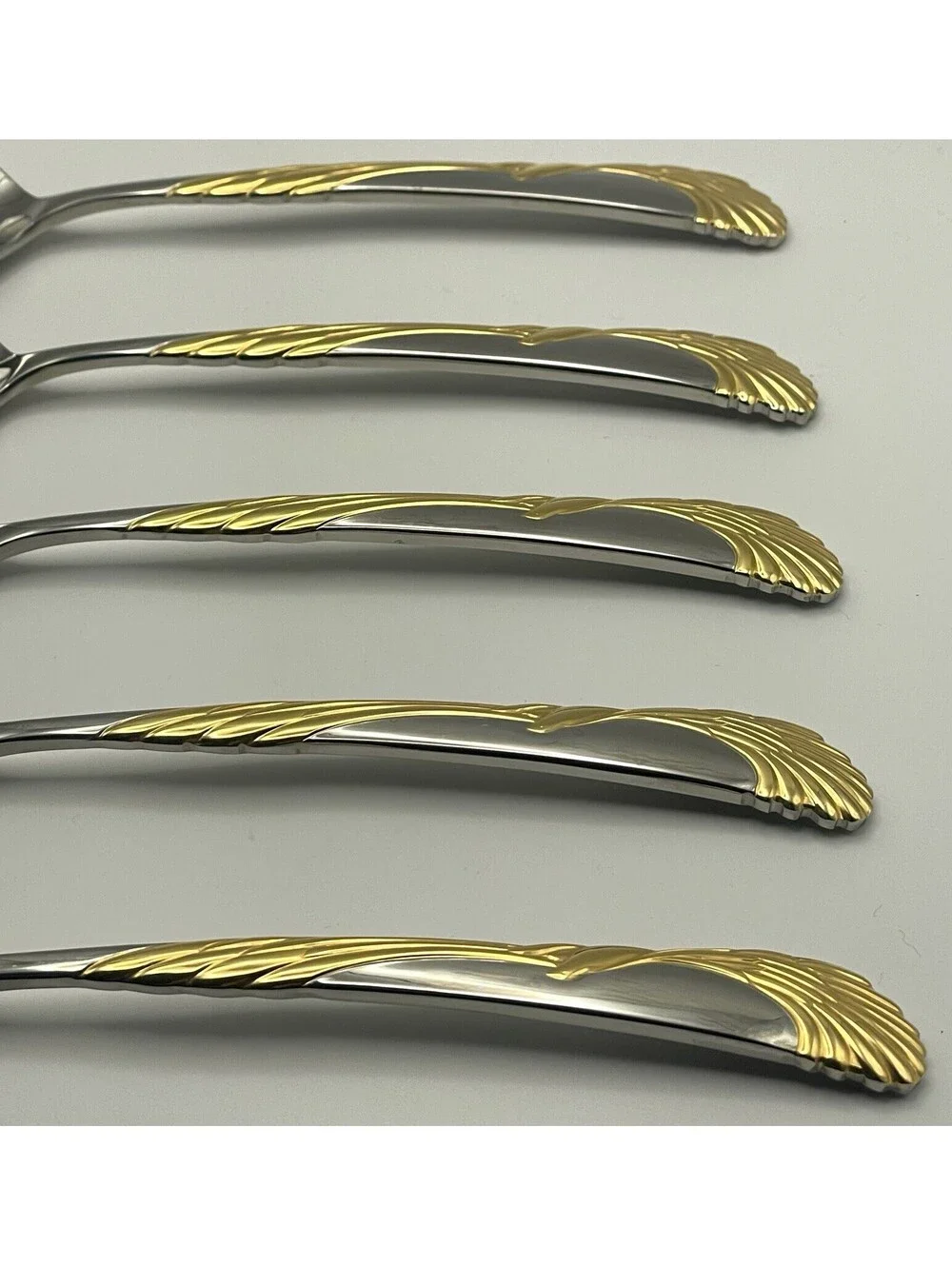 (5) Sasaki WINGS Gold Accent Gerald Patrick Stainless Place Spoon Lot ~ 7 5/8”
